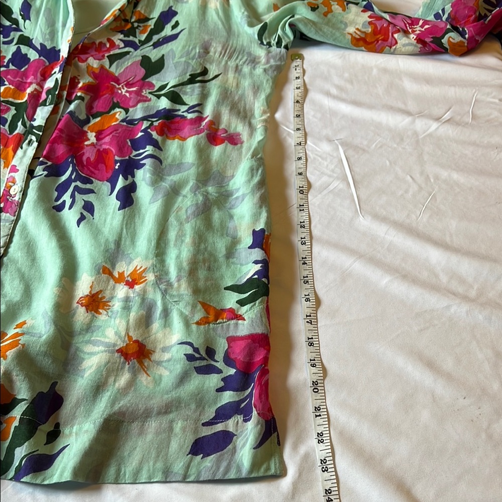Soft Surroundings Aqua Lily 3/4 Sleeve Large Button Down Shirt - Picture 8 of 10